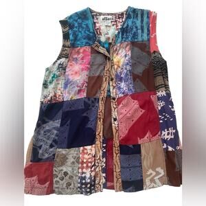 Effeci Blouse Large Boho Patchwork Colorful Cottagecore Sleeveless Top